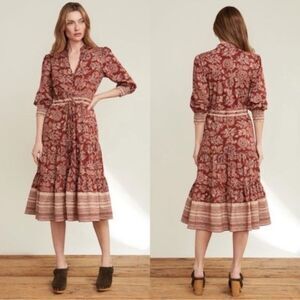 Veronica Beard Swedie Red Floral Cotton Border Print Midi Dress 2